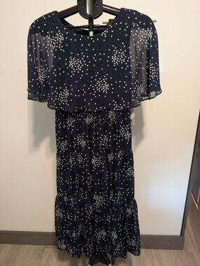 Julian Taylor Navy Blue Polka Dot Midi Dress - 8